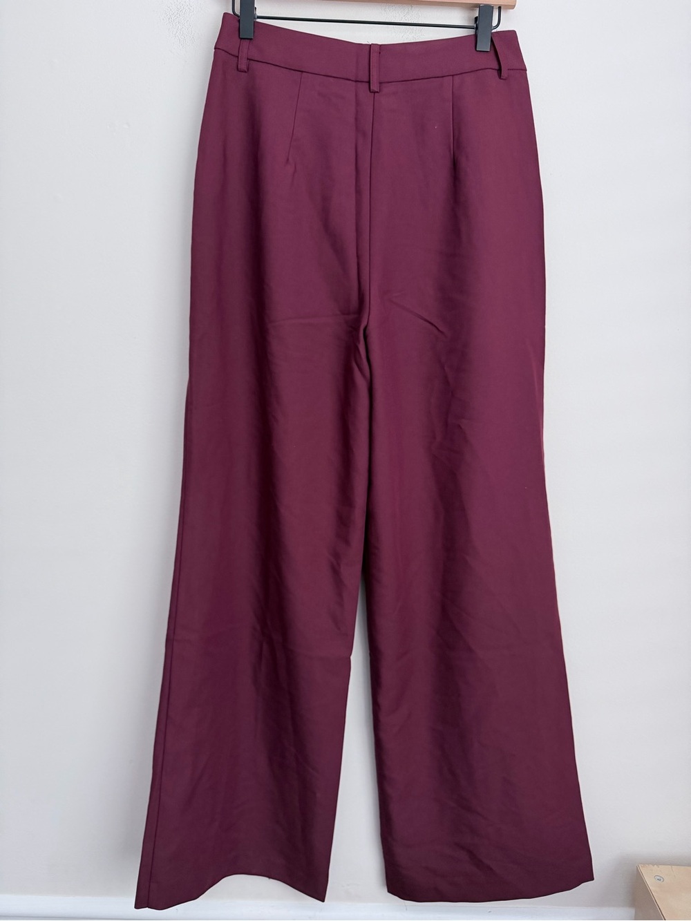 COMMENSE burgundy Wide Leg Pants pleated no belt M NWT - Picture 3 of 7